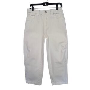 Zara Women Jeans, White Denim HIgh Rise Tapered Barrel Jeans, Sz 2/W29
